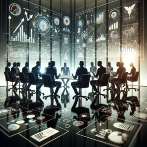 צוות מנהלים בישיבת בקרה רבעונית על אסטרטגיה עסקית