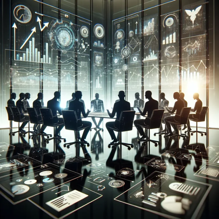 צוות מנהלים בישיבת בקרה רבעונית על אסטרטגיה עסקית